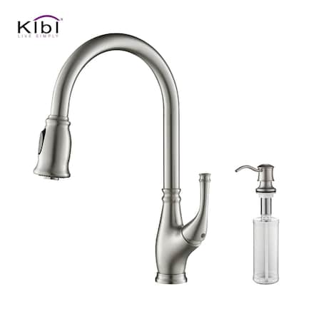 Kibi Summit Single Handle Pull Down Kitchen Sink Faucet with Soap Dispenser C-KKF2009BN-KSD101BN